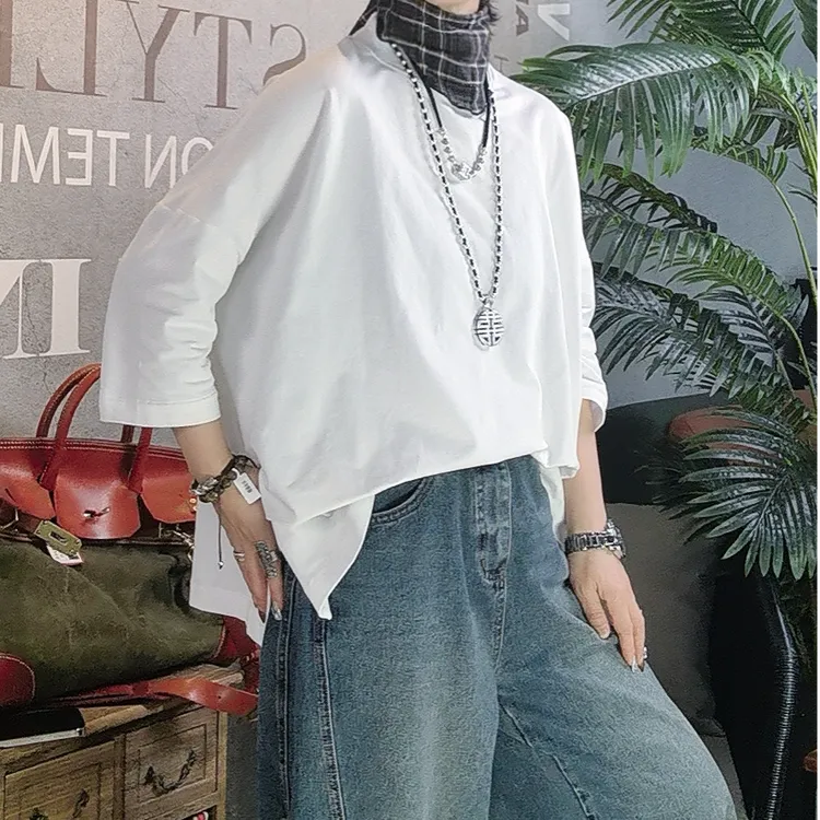 阿文定制款百搭休闲时尚纯色基础款宽松七分袖T恤简约韩版设计感