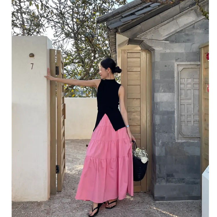 夏季女装套装2025新款小众设计感法式度假风T恤搭配半身裙两件套