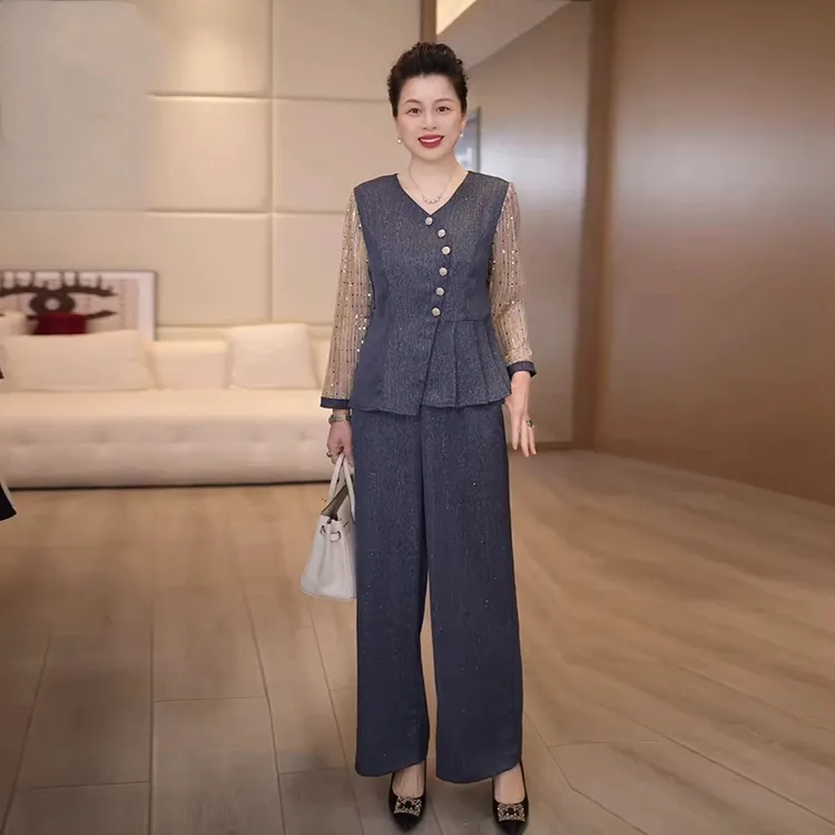 2025新款妈妈装秋装时尚套装洋气中年女装宽松两件套显瘦上衣裤子