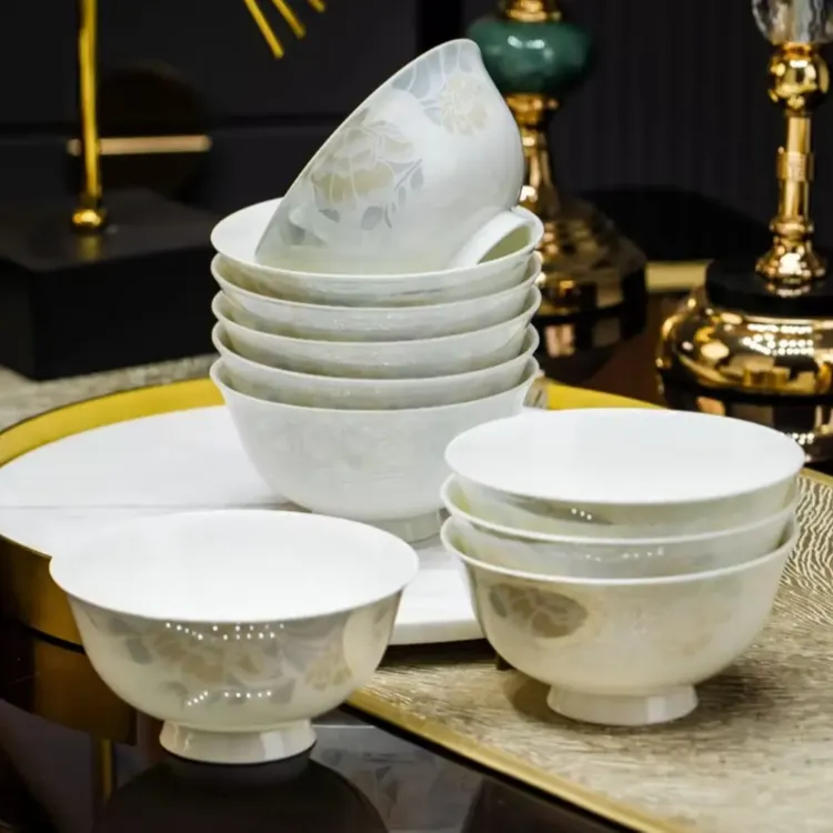 倾城5英寸高脚碗2个景德镇中式家用吃饭碗米饭碗