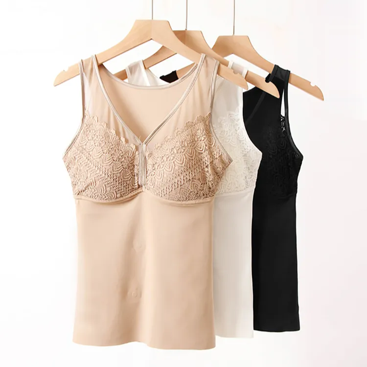 轻奢C文胸一体打底背心吊带女秋冬软糯丝滑带胸垫无痕内衣美背