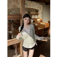 条纹休闲卫衣外套女季韩系高级感连帽宽松气质上衣