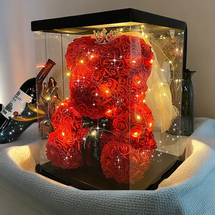 永生花玫瑰熊情人节礼物送女友圣诞节母亲花束生日礼品创意摆件