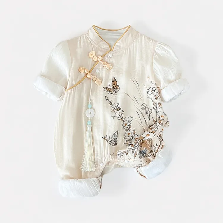 婴儿衣服春秋连体衣A类纯棉0-1岁宝宝女童古风薄款中国风国潮哈衣