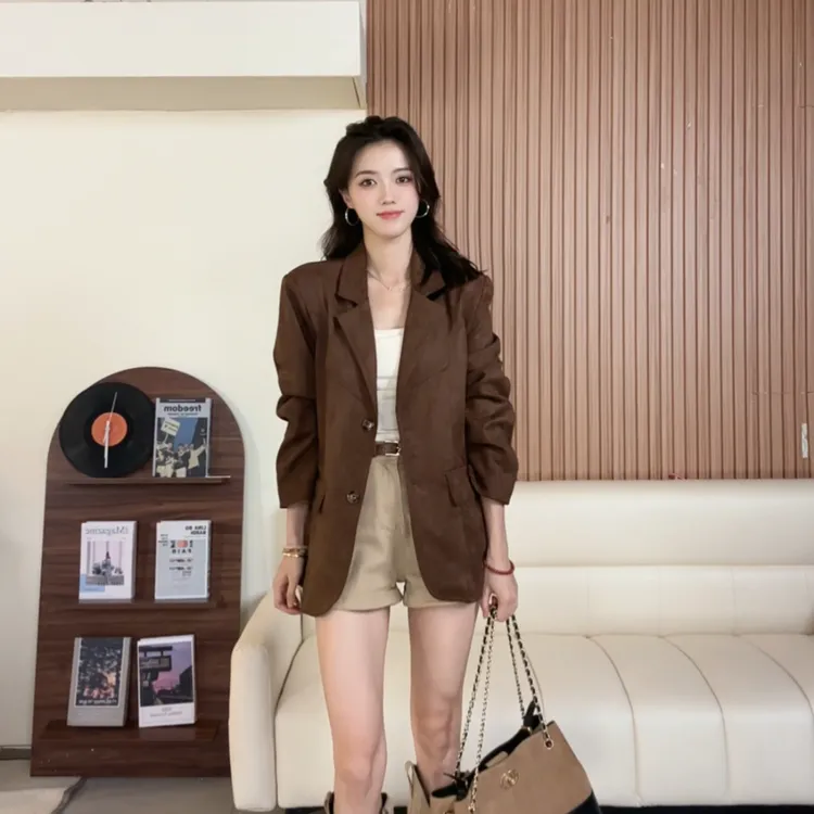 2025秋新款复古美拉德麂皮西装外套女显瘦外套上衣