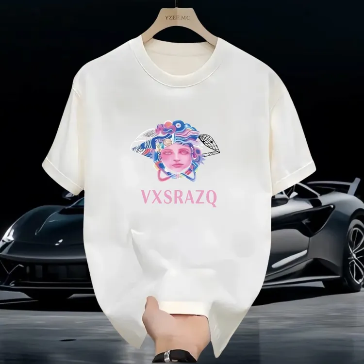 2025潮牌彩色卡通印花圆领男士T恤时尚休闲纯棉潮流打底衫