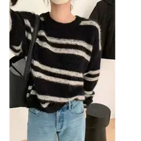 秋冬新款韩版条纹亮丝休闲百搭针织衫套头毛衣女1004