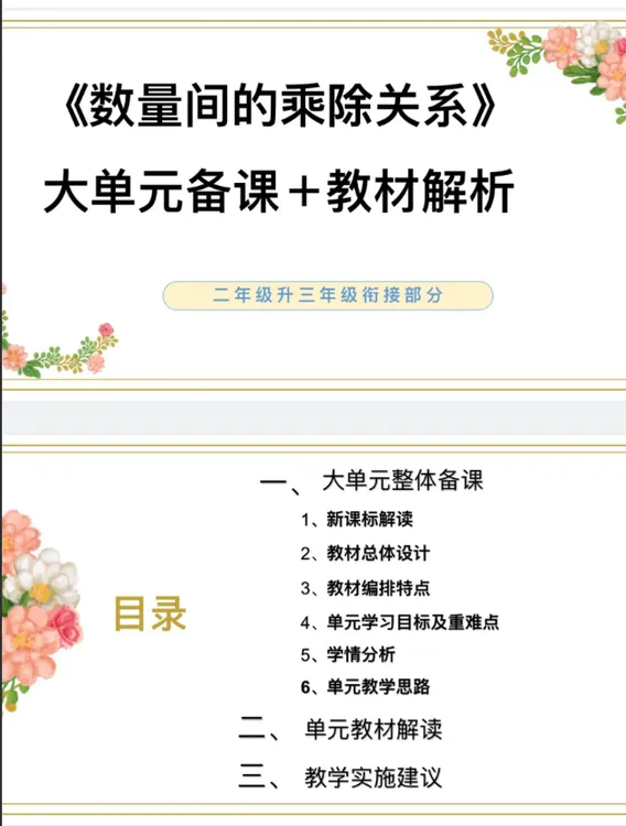 新PPT/二升三衔接部分《数量间的乘除关系》单元备课教材解析55页