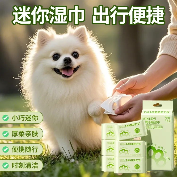 泰格宠物湿巾外出便携小包猫狗通用清洁抑菌免洗湿纸巾迷你擦脚