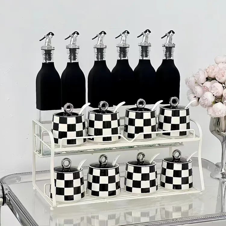 高颜值家用黑白调味罐套装陶瓷盐罐调料油盐酱醋瓶罐组合装