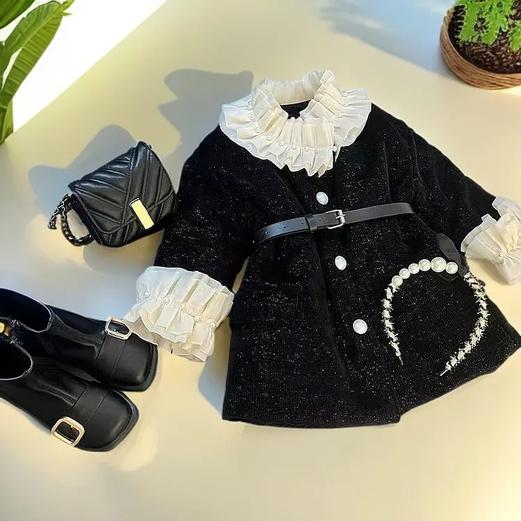 2025新款儿童小香风冬季外套加棉加厚女宝宝洋气韩版花边上衣外套