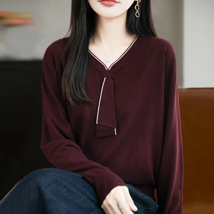 胖mm春秋大码女士蝴蝶结毛衣遮肚子显瘦上衣内搭可外穿针织打底衫
