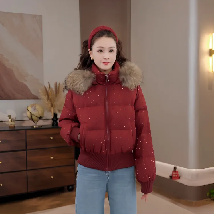 豆豆11【貉子毛领】满天星90白鸭绒加厚保暖连帽羽绒服女-5919025DY