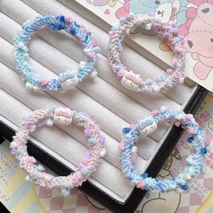 婉之恋可爱卡通发圈彩色KT猫发绳甜美编织头绳高弹力皮筋头饰头饰