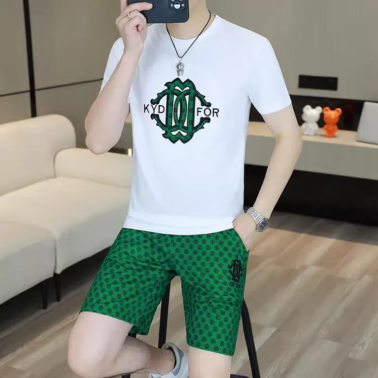 2025夏刺绣绿元素男士圆领百搭时尚清凉韩版欧若动感风休闲短袖