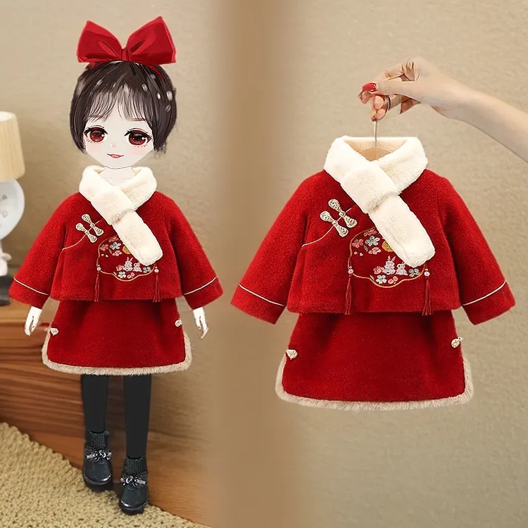 女童拜年服冬装女宝宝周岁礼服小童中国风汉服儿童冬季过年服套装
