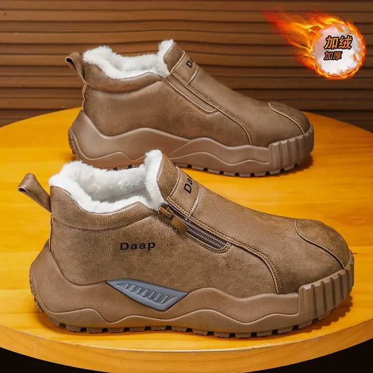 2025冬季新款加绒加厚雪地靴男士潮流百搭保暖懒人一脚蹬拉链靴子