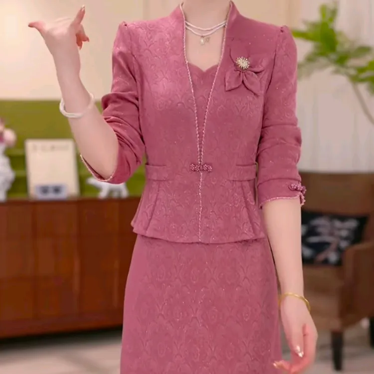 曼芬女装JG-25574 新款2025年秋季时尚气质优雅显瘦连衣裙 M-4XL