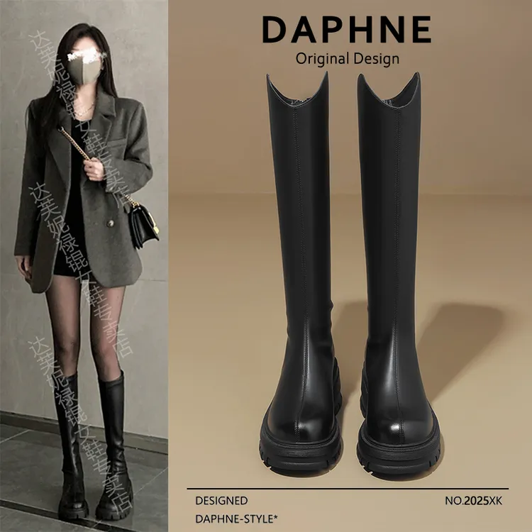 达芙妮网红爆款长靴高级感长筒瘦瘦靴女2025新款英伦骑士靴弹力靴
