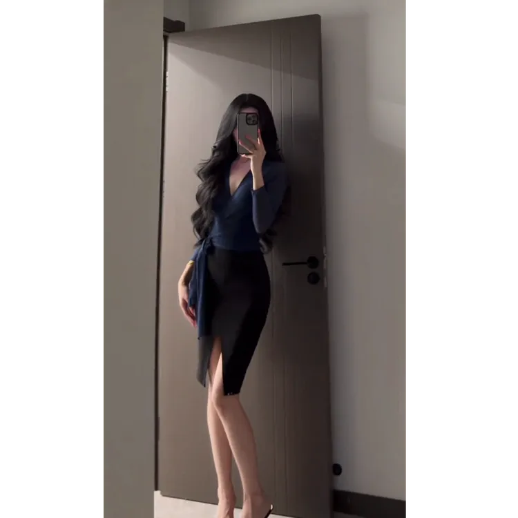 纯欲性感御姐深v系带网纱显瘦上衣女辣妹包臀半身裙两件套装2025