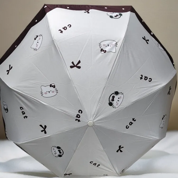 三折可爱手动晴雨伞学生用防紫外线黑胶两用伞遮阳伞太阳伞折叠