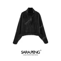 SARA.PENG洒脱甜酷｜轻奢都市时尚立领收腰小羊皮皮外套｜1D168454