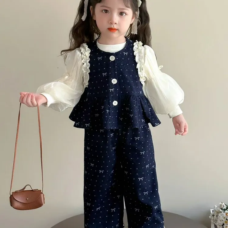 女童休闲套装秋季2025新款韩版儿童圆点衣服女宝宝秋装休闲三件套