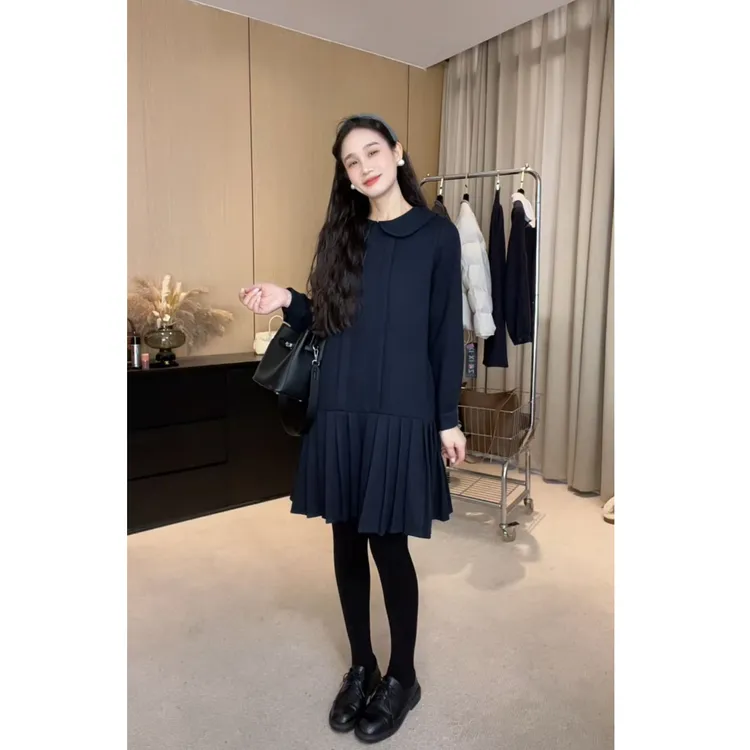 法式气质衬衫连衣裙女2025秋冬新款高级感时尚拼接中长款百褶裙子