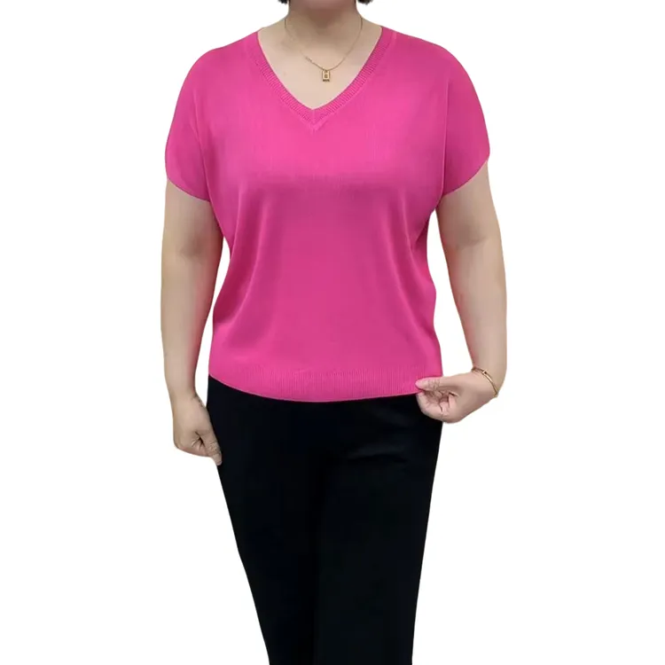 新款v领纯色针织小衫宽松洋气