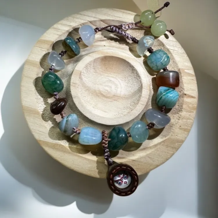 琉璃手链 琉璃手串百搭蓝色纯手工复古黄财五路财财手饰彩色