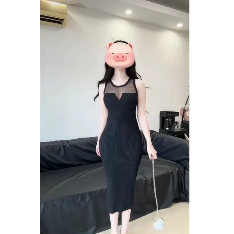 纯欲性感辣妹网纱拼接透视设计感修身显瘦气质包臀开叉连衣裙女