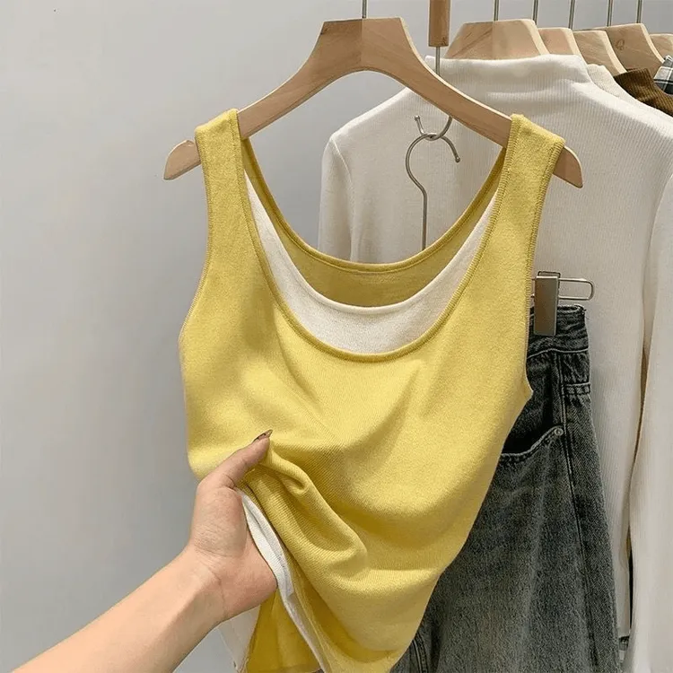 春夏季2025新款假两件吊带背心女宽松大码胖妹妹外穿内搭无袖上衣