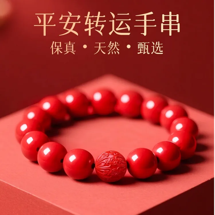 天然辰砂正品天然朱砂手串男红色转运招财本命年手链女款小众珠宝