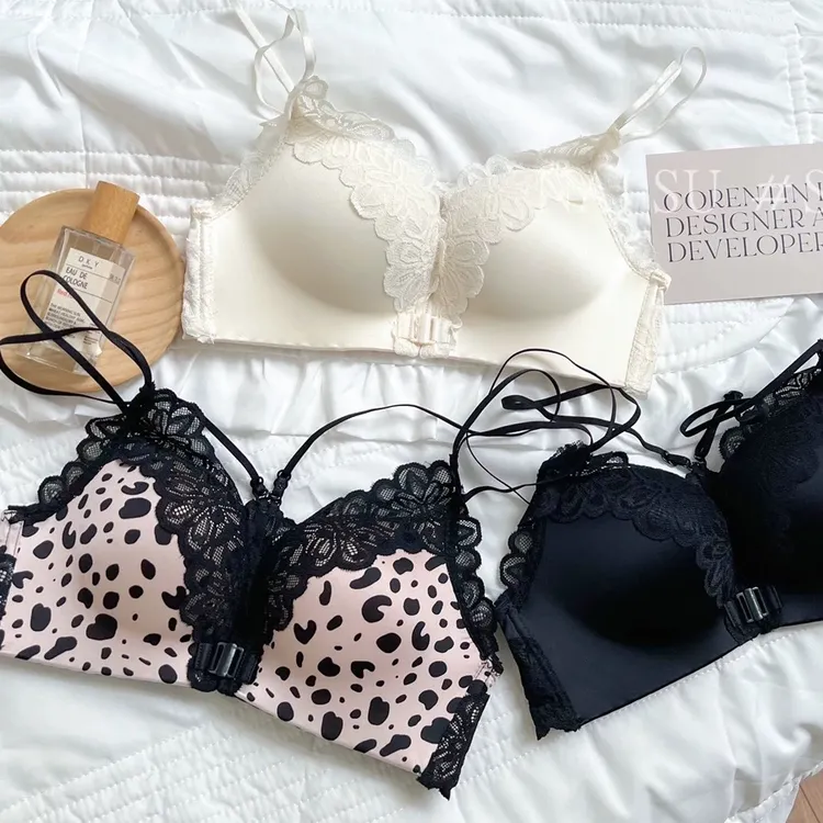 豹纹美背内衣女无痕新款2025小胸平胸专用无钢圈聚拢薄款前扣文胸