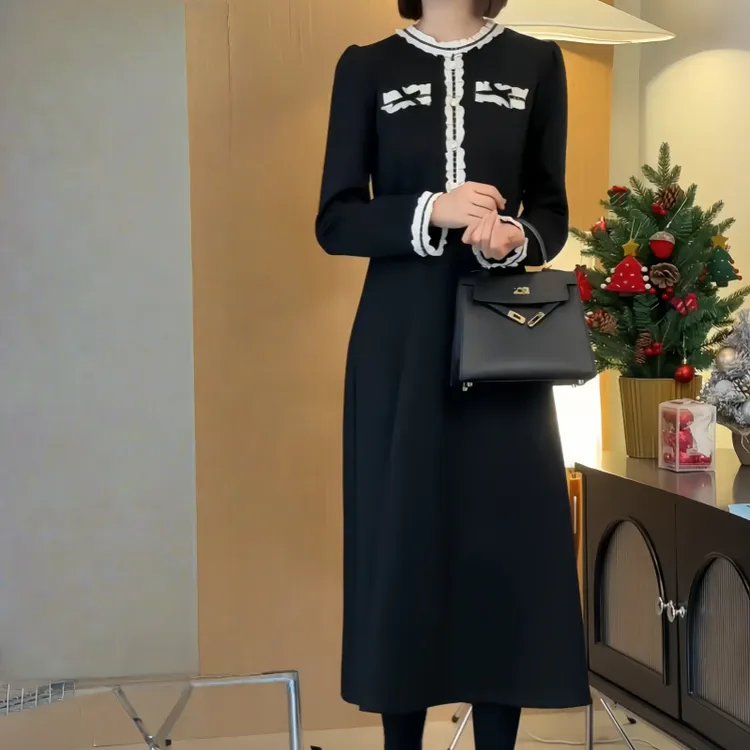 胖MM洋气减龄小香风连衣裙秋季大码女装遮肉肉显瘦A字裙女高级感 