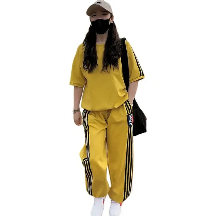 时尚休闲运动套装女2025新款韩版宽松显瘦短袖卫衣百搭卫裤两件套