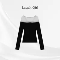 楚楚君 Laugh girl【御姐】烫钻蕾丝拼接女人味上衣CL551229J