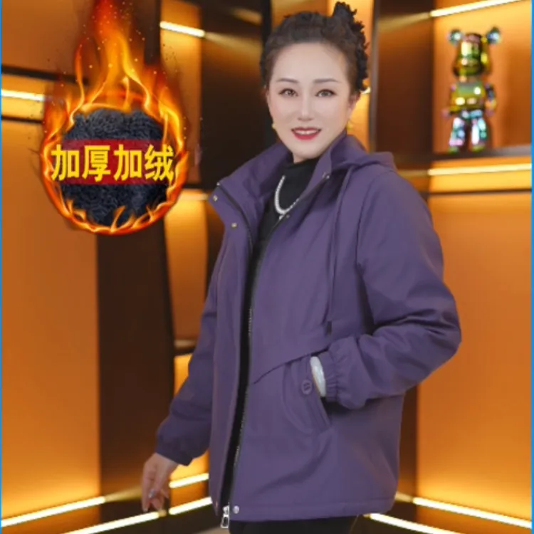 佐芭朵2025新款冬季加绒加厚连帽保暖绒毛百搭户外休闲风加绒外套