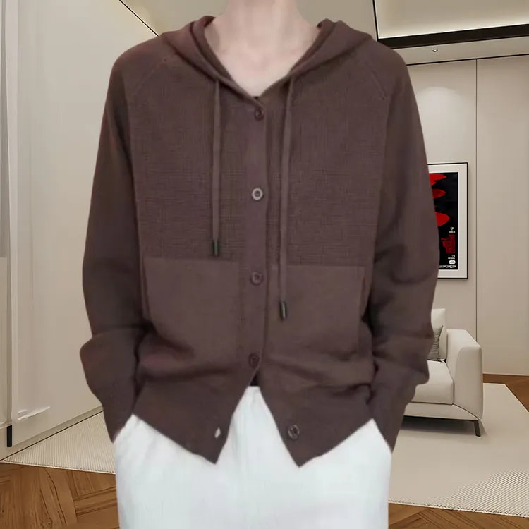 春季新款连帽纯色针织开衫宽松休闲外套女时尚百搭洋气爆款上衣女