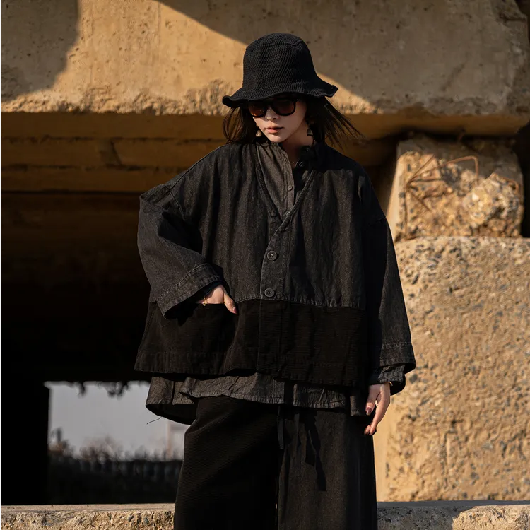 Z·X/珍夕2025原创棉麻国风复古穿搭棉麻文艺穿搭牛仔拼接宽松