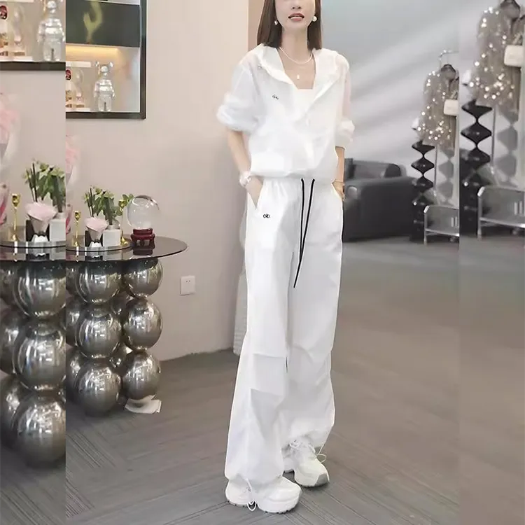 SIINSIIN2025夏季新款女士白色休闲运动服套装宽松薄款防晒衣工装