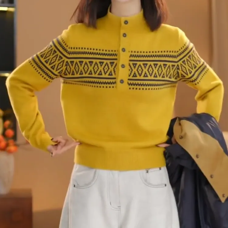 【菱岛】秋冬时尚新款设计款半高领套头毛针织上衣LK2508522