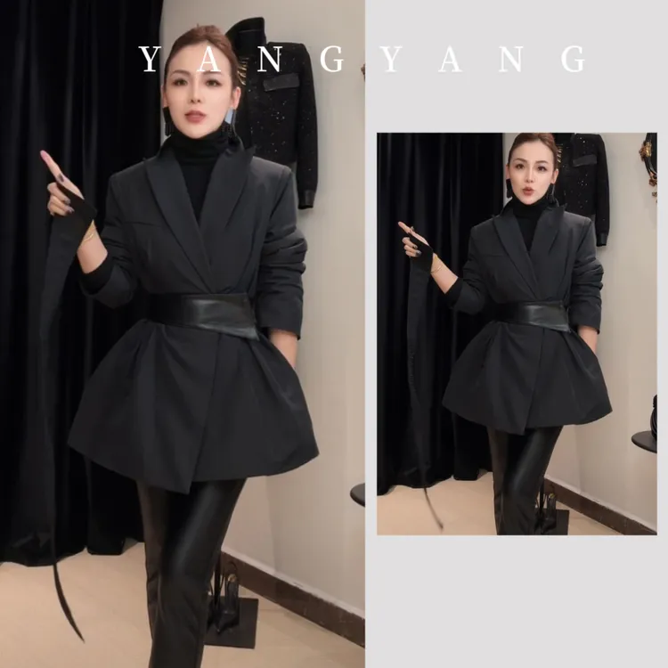 YANGYANG 韩版短款冬季新款翻领收腰通勤简约气质显瘦羽绒服