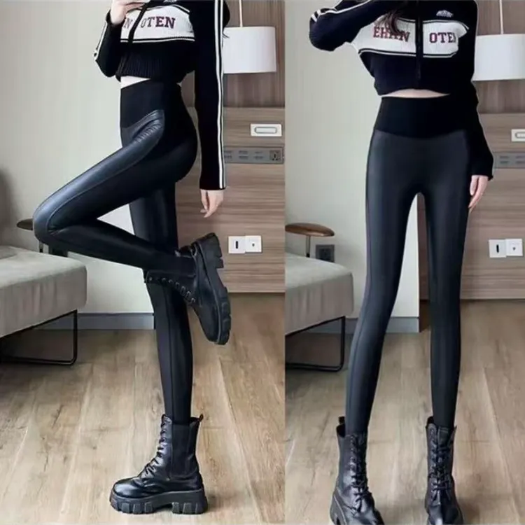 2025秋冬加绒女外穿小脚裤时尚百搭皮裤弹力打底裤高腰显瘦鲨鱼裤