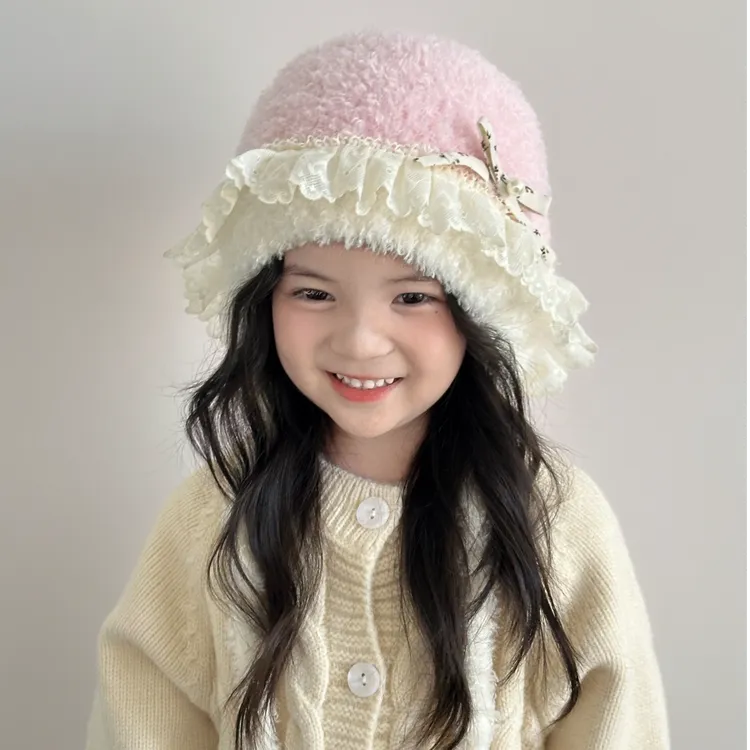 韩版女童帽子秋冬季护耳帽宝宝毛绒帽小女孩花边保暖洋气护耳帽