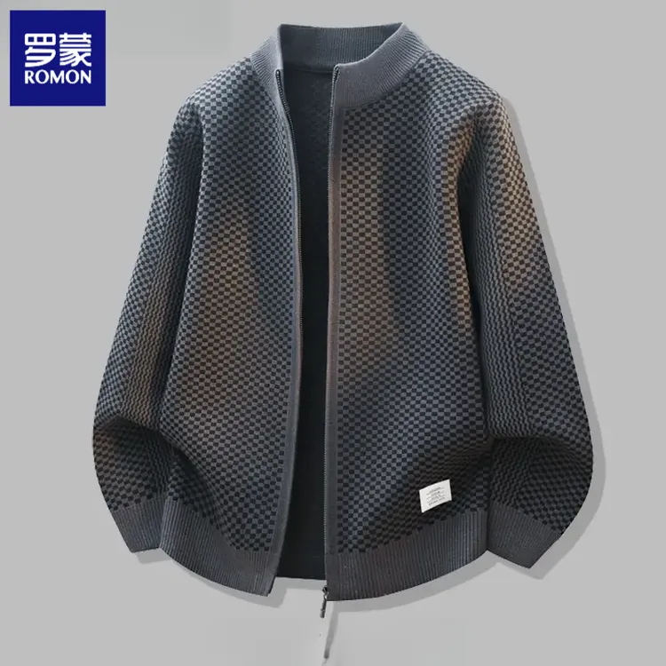 罗蒙男士外套春秋男装毛衣开衫秋冬季爆款新款宽松立领潮针织衫男