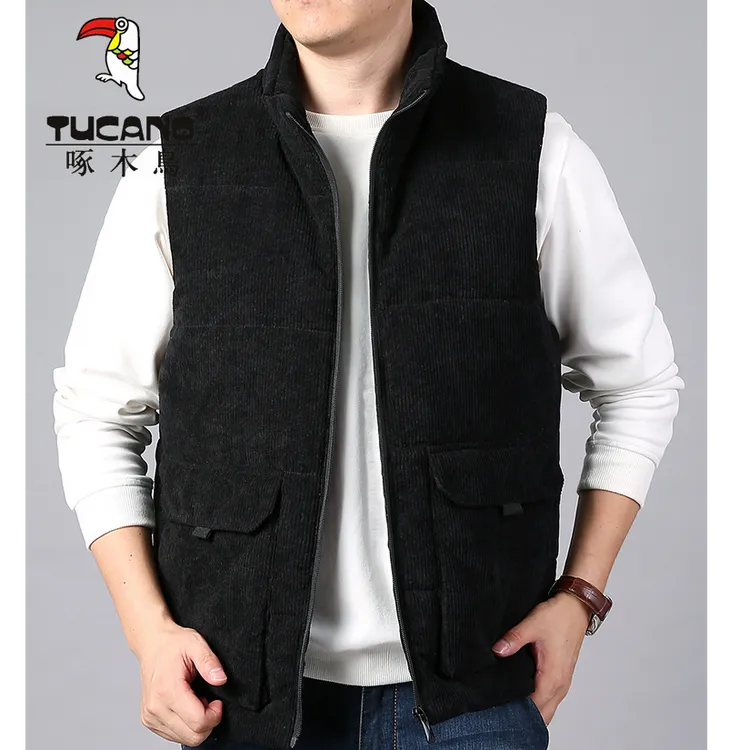 TUCANO/啄木鳥秋冬灯芯绒马甲男加绒加厚立领坎肩多口袋马夹背心