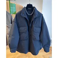 P0552冬宽松工装大口袋简约立领中长棉外套女欧洲站休闲时尚上衣