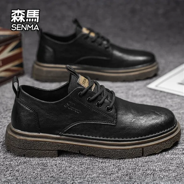 森马男鞋冬季新款高档英伦商务皮鞋男士百搭防水防滑黑色休闲皮鞋