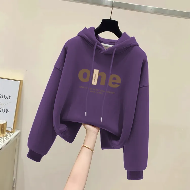连帽卫衣女小个子韩版宽松休闲大码上衣时尚百搭加绒加厚秋冬季潮